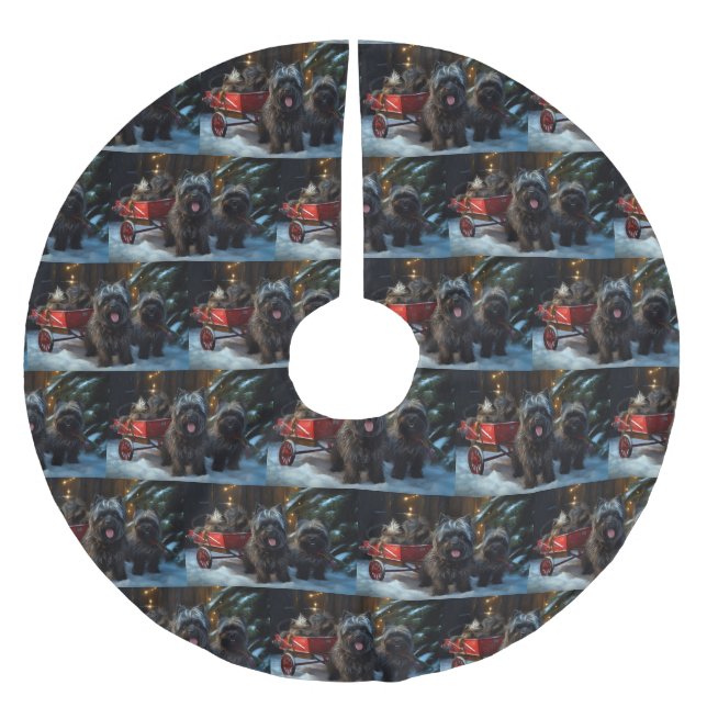 Affenpinscher Snowy Sleigh Ride Christmas Decor Brushed Polyester Tree Skirt (Front)