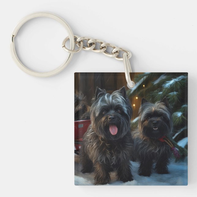 Affenpinscher Snowy Sleigh Ride Christmas Decor Key Ring (Front)