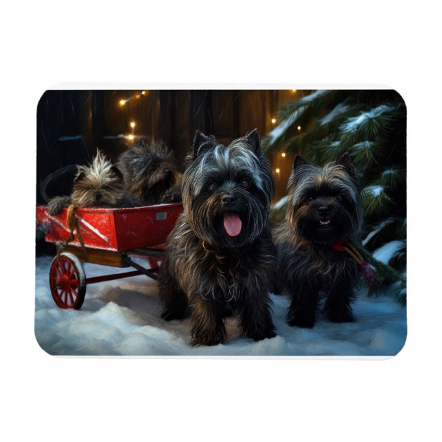 Affenpinscher Snowy Sleigh Ride Christmas Decor Magnet (Horizontal)