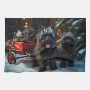Affenpinscher Snowy Sleigh Ride Christmas Decor Tea Towel