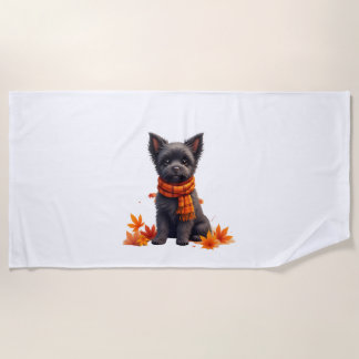 Affenpinscher With Heart Made Of Autumn Leaves Beach Towel