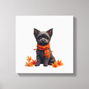 Affenpinscher With Heart Made Of Autumn Leaves Canvas Print