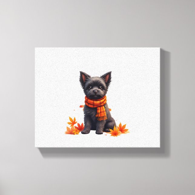 Affenpinscher With Heart Made Of Autumn Leaves Canvas Print (Front)