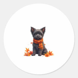 Affenpinscher With Heart Made Of Autumn Leaves Classic Round Sticker