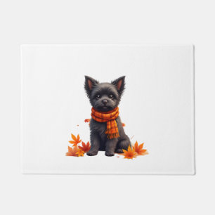 Affenpinscher With Heart Made Of Autumn Leaves Doormat
