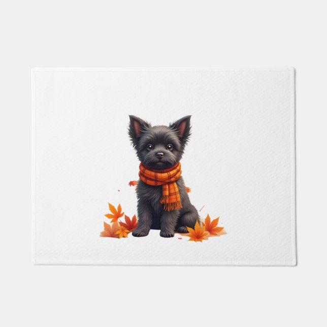 Affenpinscher With Heart Made Of Autumn Leaves Doormat (Front)