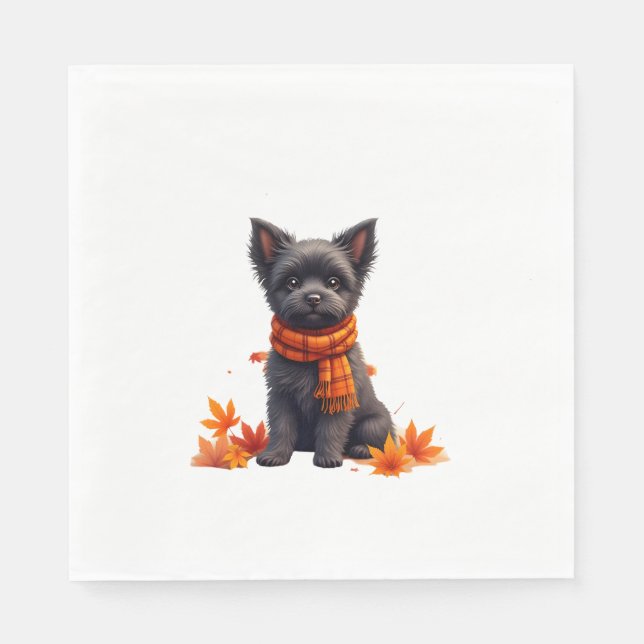 Affenpinscher With Heart Made Of Autumn Leaves Napkin (Front)