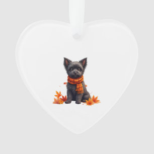 Affenpinscher With Heart Made Of Autumn Leaves Ornament
