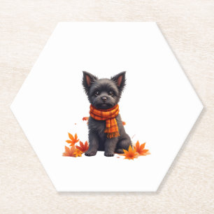 Affenpinscher With Heart Made Of Autumn Leaves Paper Coaster