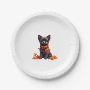 Affenpinscher With Heart Made Of Autumn Leaves Paper Plate
