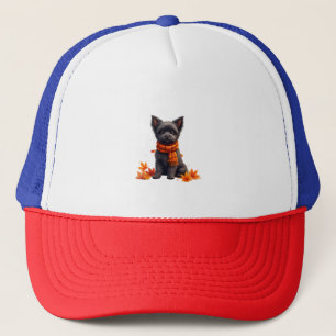 Affenpinscher With Heart Made Of Autumn Leaves Trucker Hat