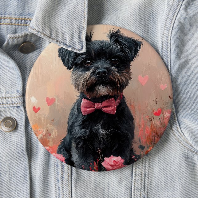 Affenpinscher with Roses - Valentine's Day 6 Cm Round Badge (In Situ)