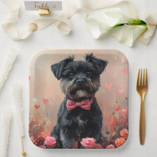 Affenpinscher with Roses - Valentine's Day Paper Plate