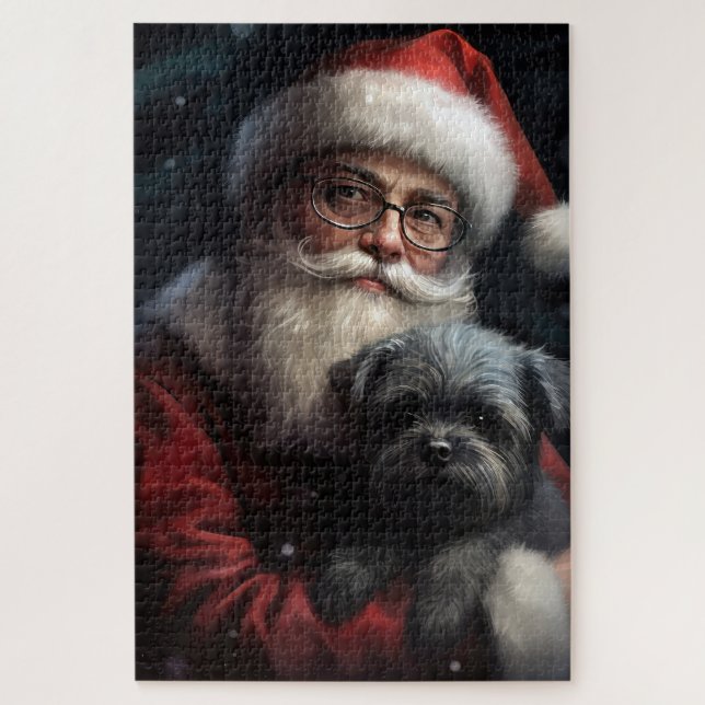 Affenpinscher with Santa Claus Festive Christmas Jigsaw Puzzle (Vertical)