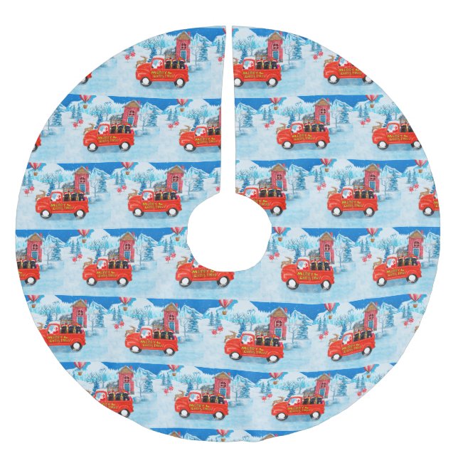 Affenpinschers Dog in Christmas Delivery Truck Brushed Polyester Tree Skirt (Front)