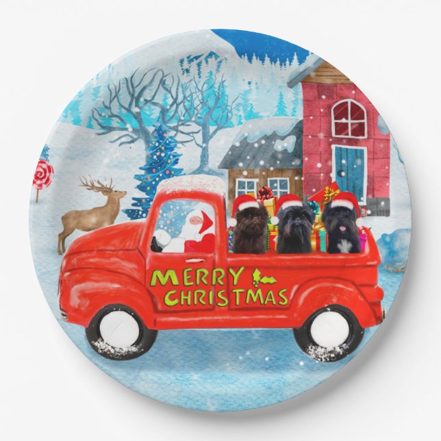 Affenpinschers Dog in Christmas Delivery Truck Paper Plate (Front)