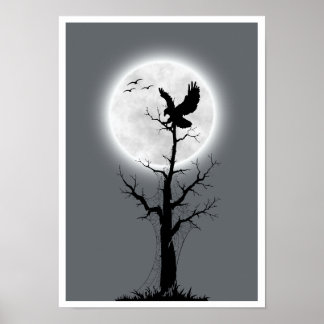 Affiche Landscape moon, tree & eagle wall art