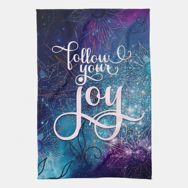 Affirmation Aqua Purple Blue Follow Your Joy Tea Towel (Vertical)