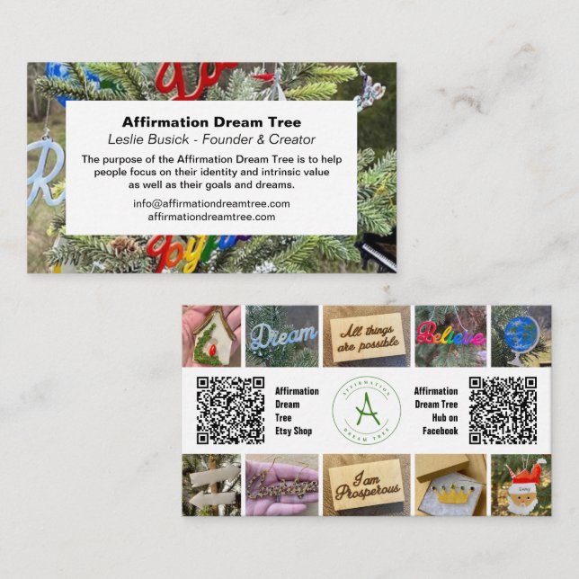 Affirmation Dream Tree Photo Collage QR Code  Business Card (Front/Back)