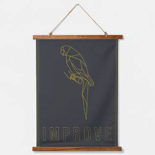 Affirmation poster of a yellow origami parrot hanging tapestry