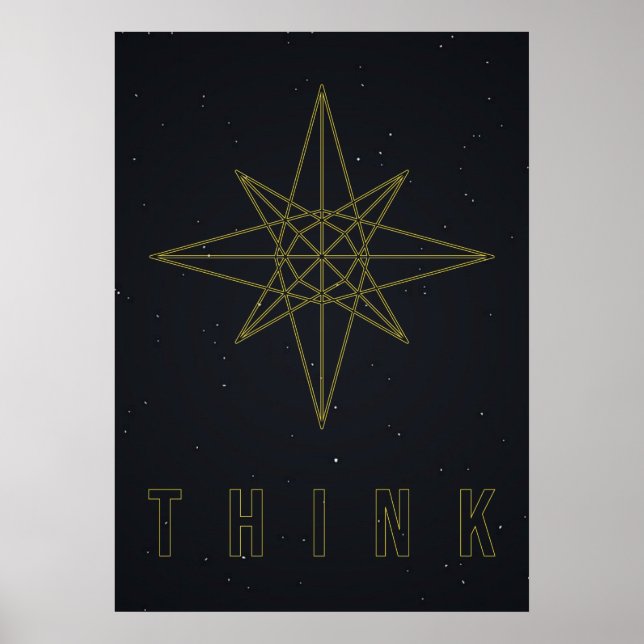 Affirmation poster of yellow origami star to think (Front)