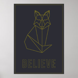 Affirmation poster yellow origami fox believe