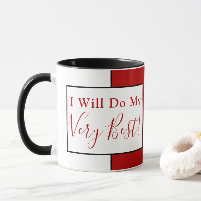 Affirmation Quote Modern Colour Block Red Black Mug (With Donut)