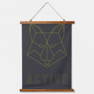 Affirmation word active yellow origami fox hanging tapestry