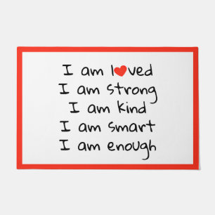 Affirmations Heart Typography Red Black Doormat