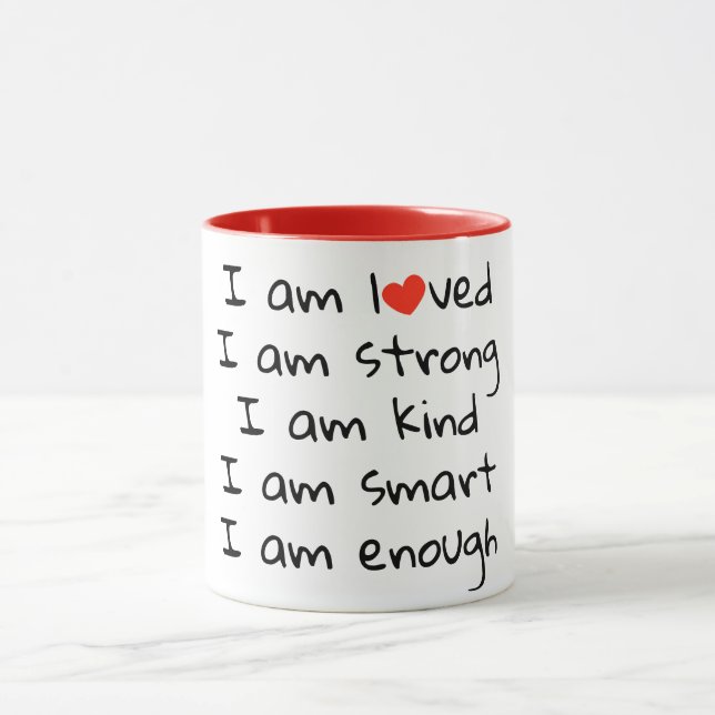 Affirmations Heart Typography Red Black Mug (Center)