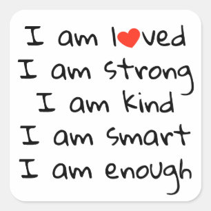 Affirmations Heart Typography Red Black Square Sticker