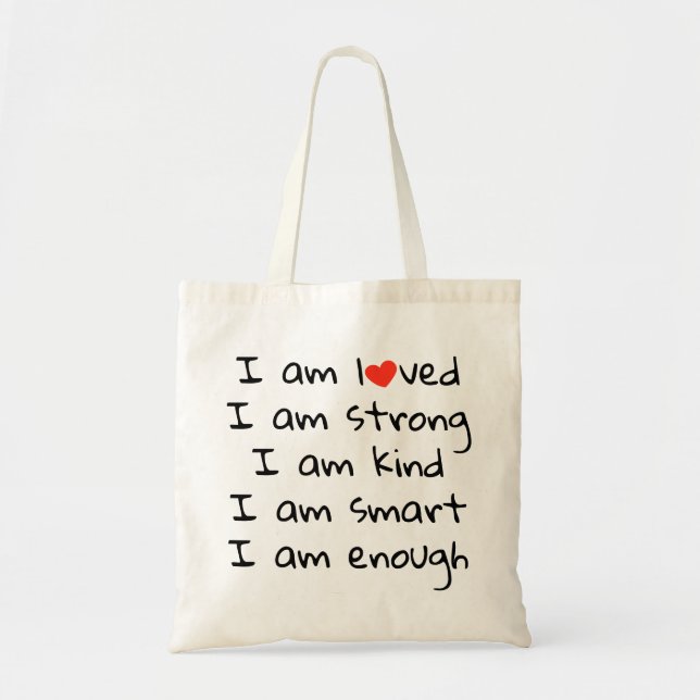 Affirmations Heart Typography Red Black Tote Bag (Front)