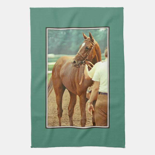 Affirmed Thoroughbred Racehorse 1978 Tea Towel (Vertical)