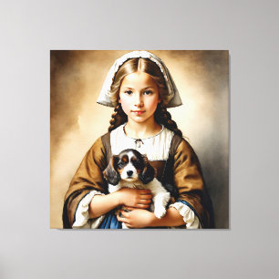 “Affluent Innocence” “Cornelia" Girl With Puppy Canvas Print