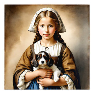 “Affluent Innocence” “Cornelia" Girl With Puppy Photo Print