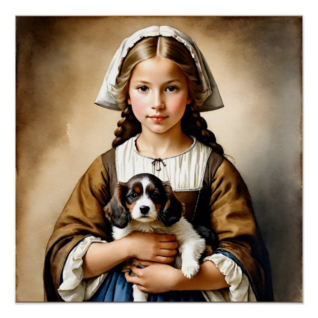 “Affluent Innocence” “Cornelia" Girl With Puppy Poster (Front)