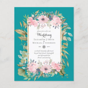 Affordable Budget Pink Blush Pink Floral Wedding Flyer