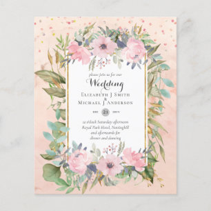 Affordable Budget Pink Blush Pink Floral Wedding Flyer