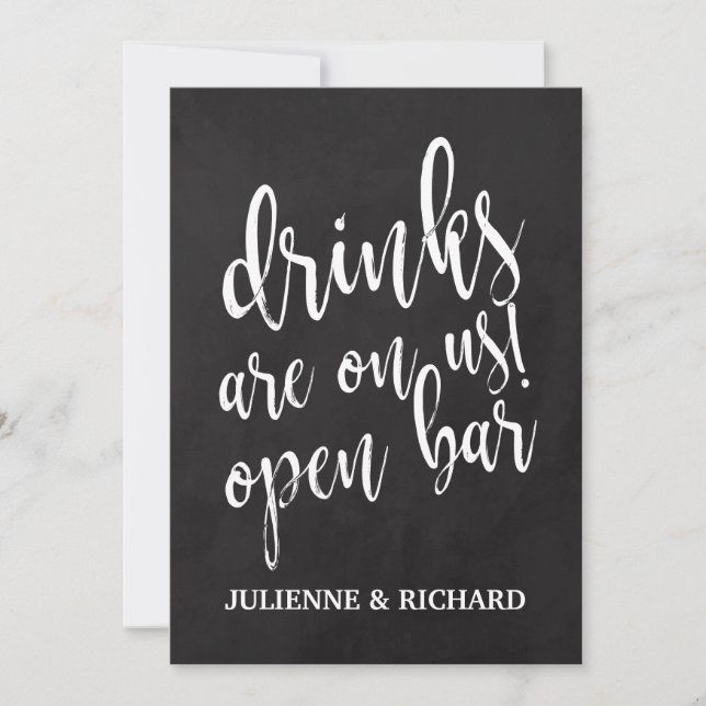 Affordable Chalkboard Wedding Open Bar Sign Invitation (Front)