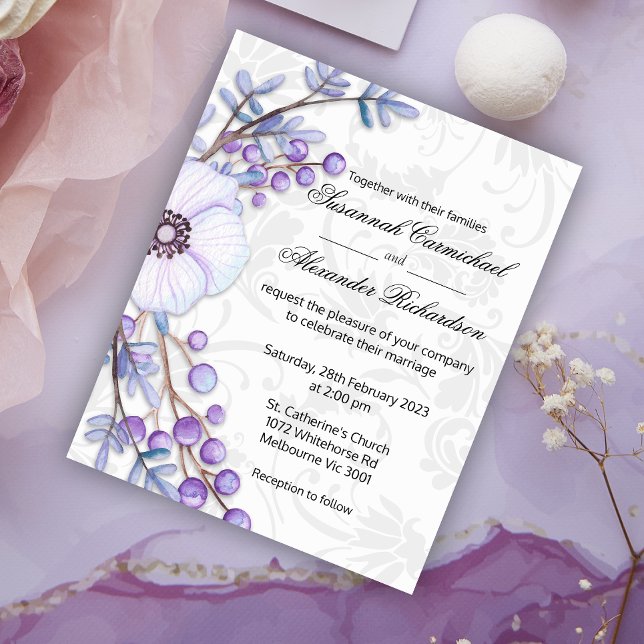 Affordable Damask and Purple Botanical Wedding Flyer (Creator Uploaded)