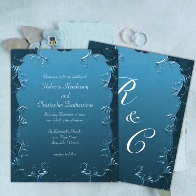Affordable Elegant Teal Swirls Wedding Invite Flyer (Creator Uploaded)