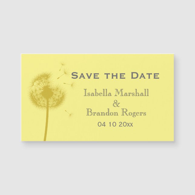 Affordable Yellow Dandelion Save the Date Magnet (Front)