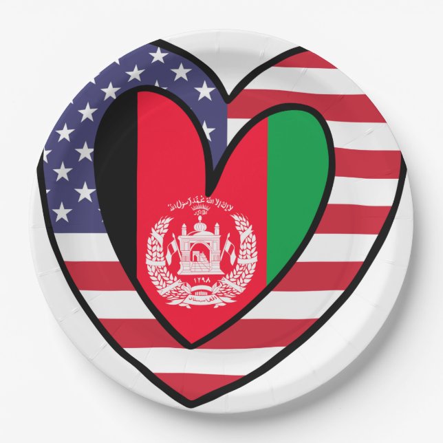 Afghan American Heart Valentines Day Wedding Gift  Paper Plate (Front)