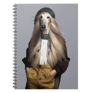 Afghan dog blonde hair in trousers  notebook