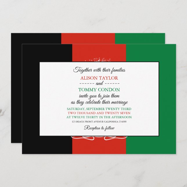 Afghan Flag, Flag of Afghanistan Wedding Invitation (Front/Back)