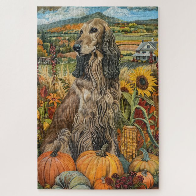 Afghan Hound Autumn Harvest Thanksgiving Dog Jigsaw Puzzle (Vertical)