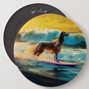 Afghan Hound Beach Surfing Painting 6 Cm Round Badge