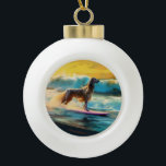 Afghan Hound Beach Surfing Painting  Ceramic Ball Christmas Ornament<br><div class="desc">Immerse yourself in the playful world of canine adventure with this captivating painting. A spirited dog takes to the waves, skilfully riding the surf on a sun-kissed beach. The vibrant artwork beautifully captures the essence of beachside excitement as the dog fearlessly rides the waves, embodying the spirit of fun and...</div>
