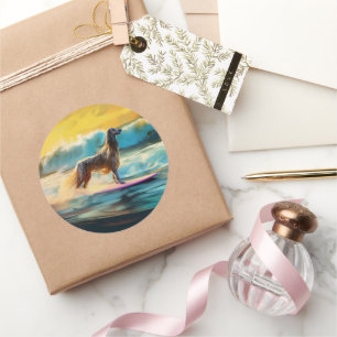 Afghan Hound Beach Surfing Painting  Classic Round Sticker