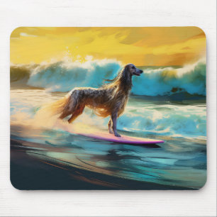 Afghan Hound Beach Surfing Painting Mouse Pad